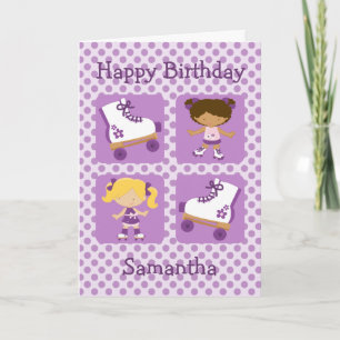 Purple Four Square Rollerskating Birthday Card