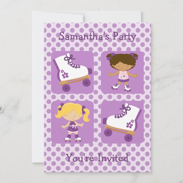 Purple Four Square Rollerskating Party Invitation (Front)