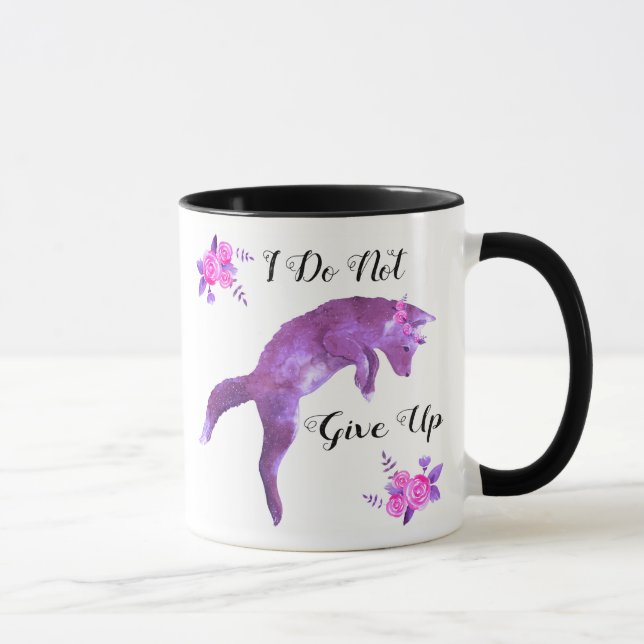 Purple Fox and Pink Roses I Do Not Give Up Mug (Right)