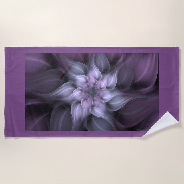 Purple Fractal Flower Beach Towel (Front)
