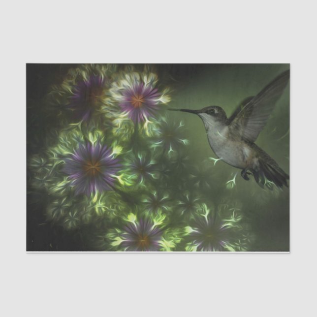 Purple Fractal Flowers and Hummingbird Tissue Paper (Front)