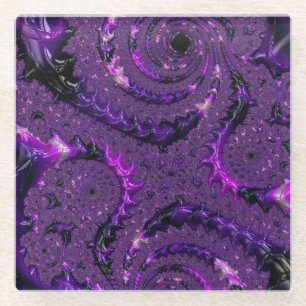 Purple Fractal Glass Coaster