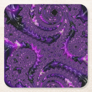 Purple Fractal Square Paper Coaster