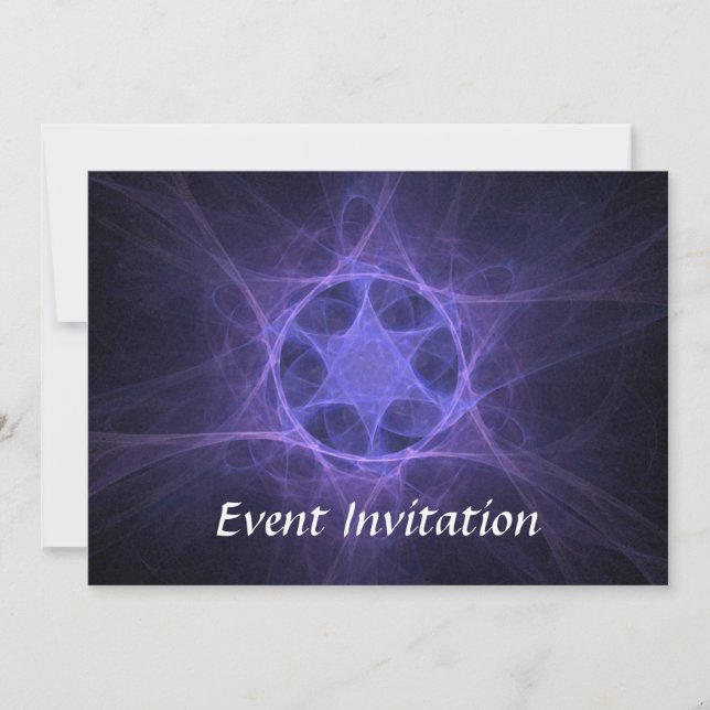 Purple Fractal Star Of David Invitation (Front)