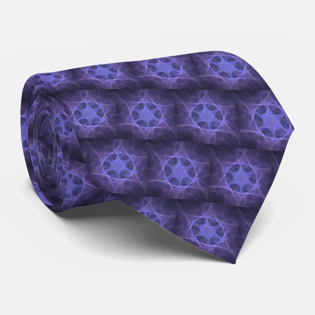 Purple Fractal Star Of David Tie (Rolled)