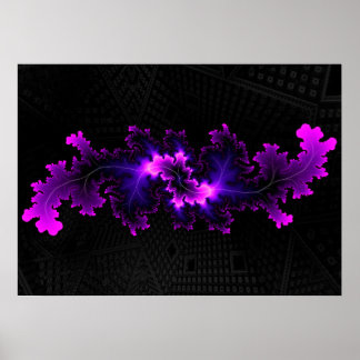 Purple fractal with 3D fractal background Poster
