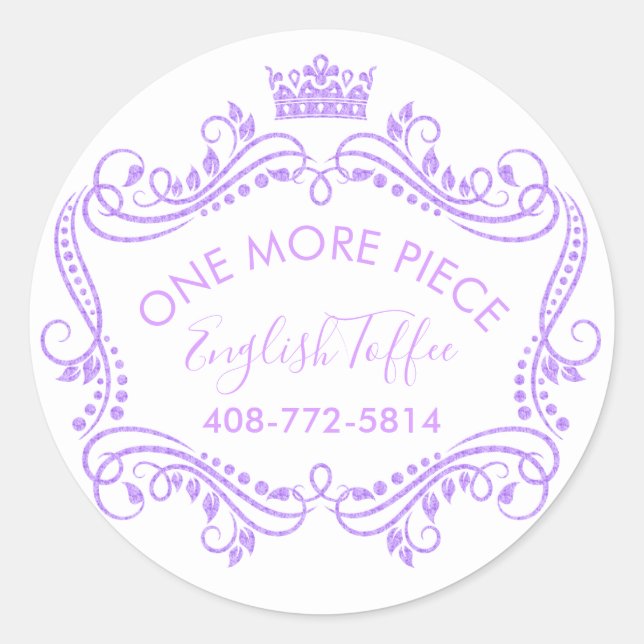Purple Frame With Crown & Swirls Classic Round Sticker (Front)