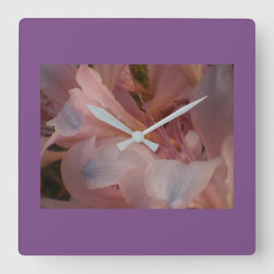 Purple Framed Pink Lily Square Wall Clock