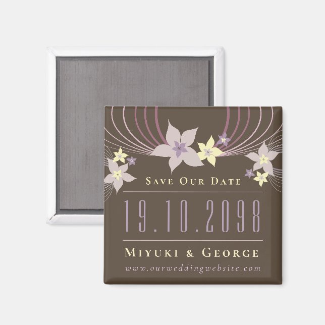 Purple Frangipani Wedding Save The Date Magnet (Front/Back)