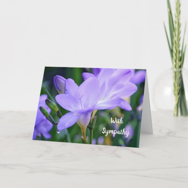 Purple Freesia Flower Tear Drop Sympathy Note Card (Front)