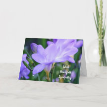 Purple Freesia Tear Drop Scripture Sympathy Card