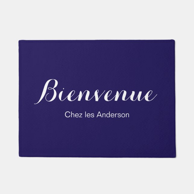 Purple French Bienvenue Welcome Mat (Front)