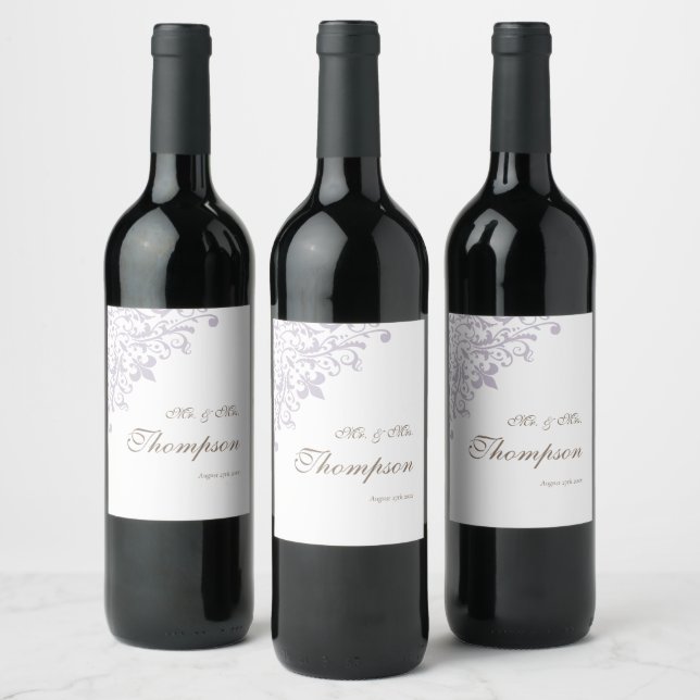 Purple French Fleur de Lis Wedding Reception Wine Label (Bottles)