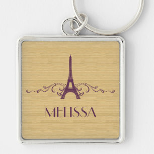 Purple French Flourish Premium Keychain