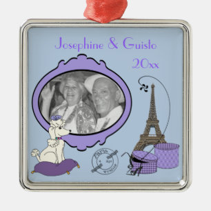 Purple French Themed Photo Keepsake Ornament
