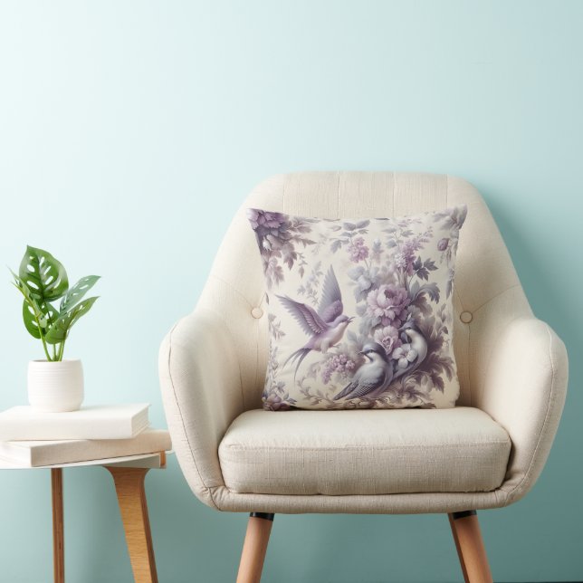 Purple French Toile Fleurie Birds Cushion (Chair)