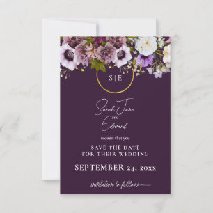 Purple Fresh Floral Wedding Vertical Save The Date