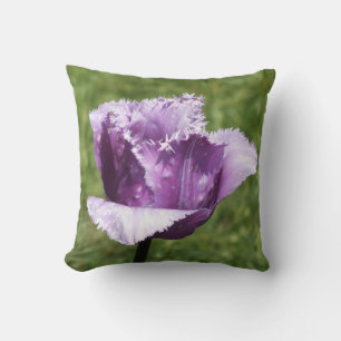 Purple Fringed Tulip Throw Pillow