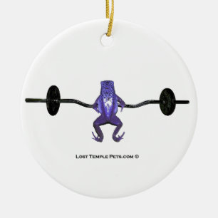 Purple Frog Lifting Weights Ceramic Tree Decoration