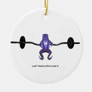 Purple Frog Lifting Weights Ceramic Tree Decoration