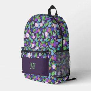 Purple Frogs Pattern Personalised Monogram Printed Backpack