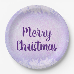 Purple Frost Merry Christmas Paper Plate