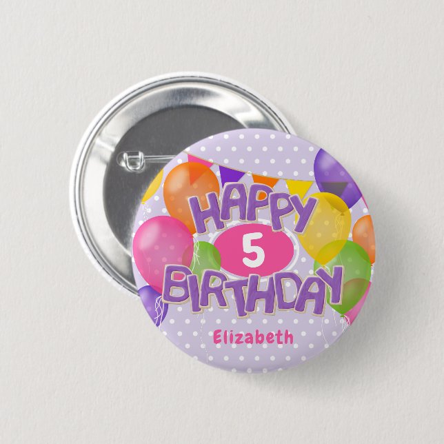 purple frosted cookies w balloons happy birthday 6 cm round badge (Front & Back)