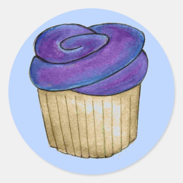 Purple Frosted Cupcake Cupcakes Foodie Stickers (Front)