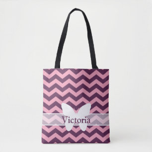 Purple Frosted Orchid Chevrons with Butterfly Tote Bag