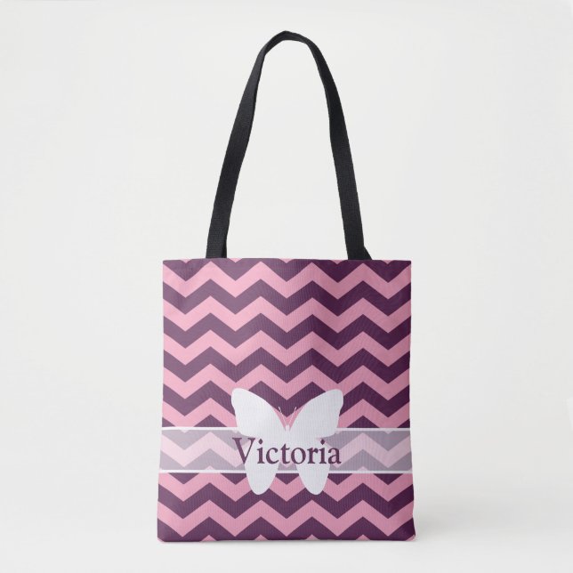 Purple Frosted Orchid Chevrons with Butterfly Tote Bag (Front)