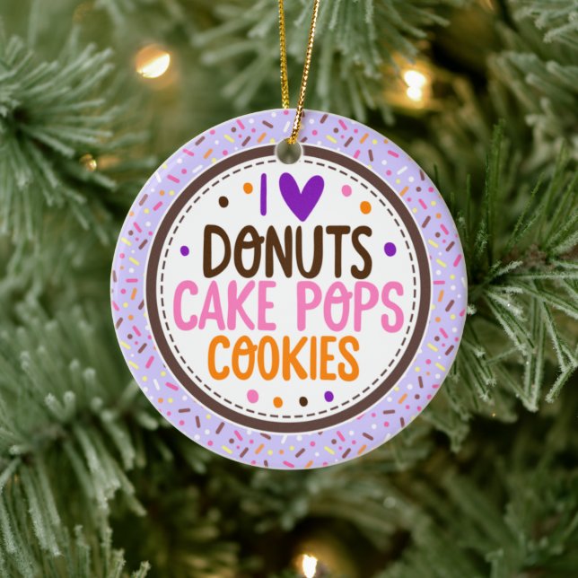 Purple Frosted Sprinkles I Love Doughnuts Cake Pop Ceramic Tree Decoration (Tree)