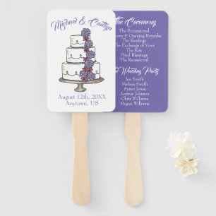 Purple Frosting Roses Floral Cake Wedding Program Hand Fan