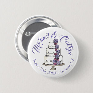 Purple Frosting Roses Tiered Floral Wedding Cake 6 Cm Round Badge