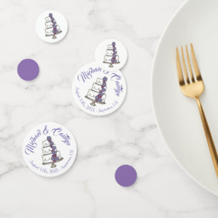 Purple Frosting Roses Tiered Floral Wedding Cake Confetti