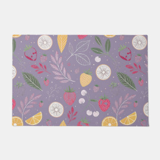 "Purple Fruit and Floral Pattern Door Mat" Doormat