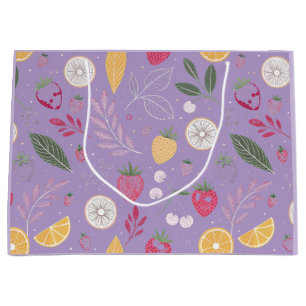 "Purple Fruit and Leaf Pattern Gift Bag" Large Gift Bag