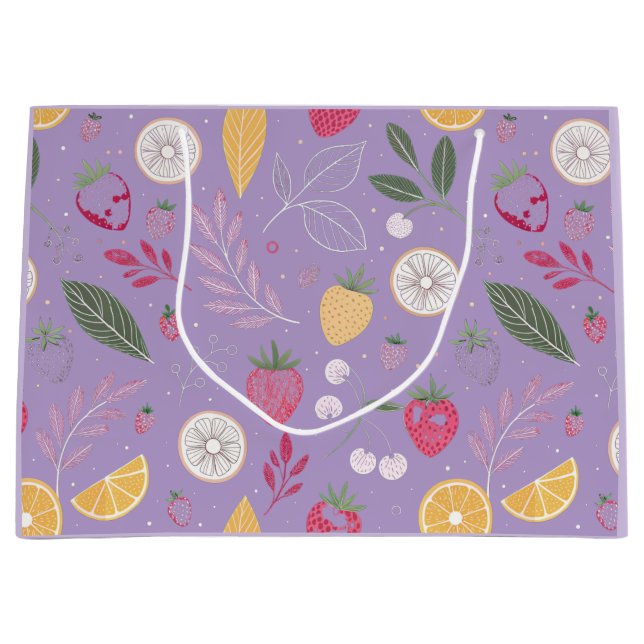 "Purple Fruit and Leaf Pattern Gift Bag" Large Gift Bag (Front)