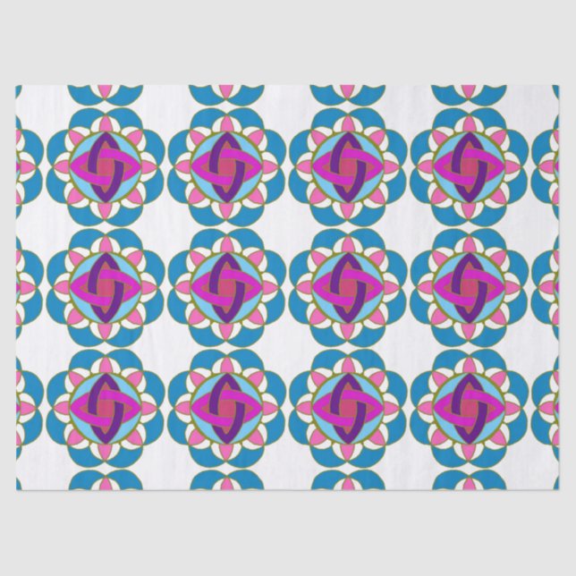 Purple Fuchsia Blue Pink Teal  Mandala Decoupage Tissue Paper (Front)
