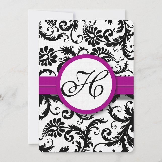 Purple Fuchsia Damask Swirl Wedding Invitations (Front)