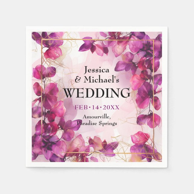 Purple Fuchsia Enchantment: Watercolor  Napkin (Front)