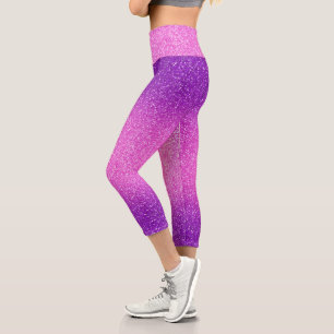 Purple-Fuchsia Ombre Glitters Capri Leggings