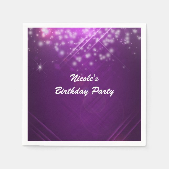 Purple Fuchsia Sparkle Glam Dance Club Party Napkin (Front)