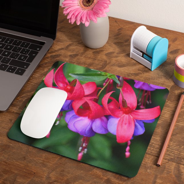 Purple Fuchsia with Pink Sepals Floral Mouse Mat (In Situ)