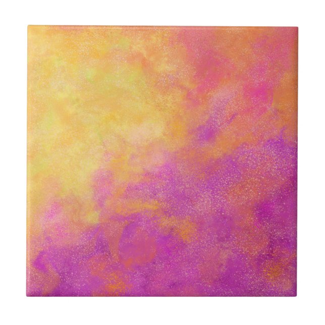 Purple, Fuchsia, Yellow Orange Modern Abstract Tile (Front)