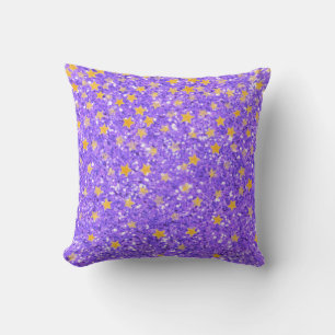 Purple fun sparkling glittery star pattern cushion