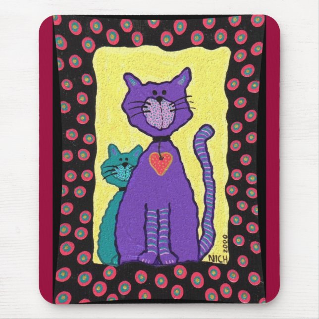 Purple Funky Cat & Kitty - mousepad (Front)