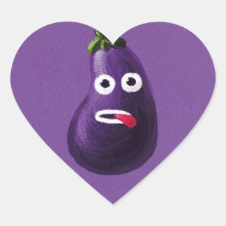 Purple Funny Cartoon Eggplant Heart Sticker