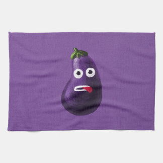 Purple Funny Cartoon Eggplant Tea Towel