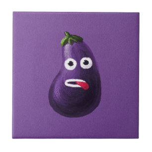 Purple Funny Cartoon Eggplant Tile