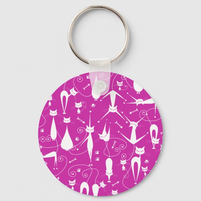 Purple Funny Kitty Cat Fitness Key Ring (Front)